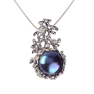 Coral Black Pearl Pendant Necklace