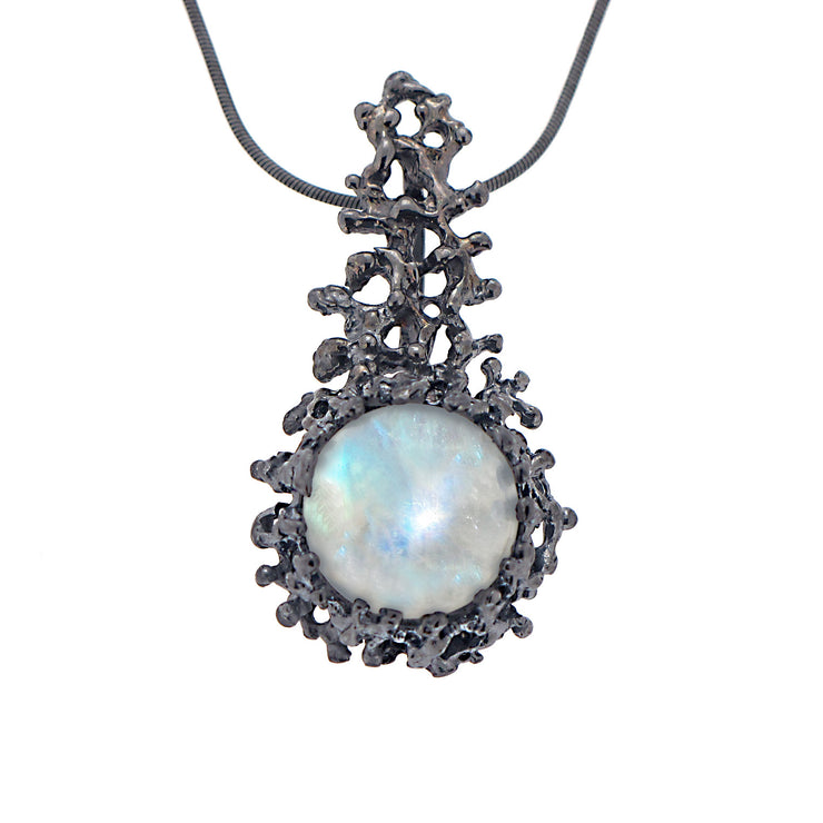 Coral Moonstone Pendant Necklace