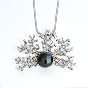 Coral Black Pearl Pendant Necklace