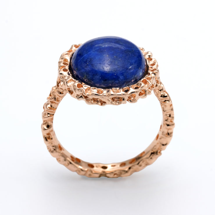 Coral  Rose Gold Lapis Lazuli Ring