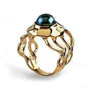 Medusa Black Pearl Gold Ring