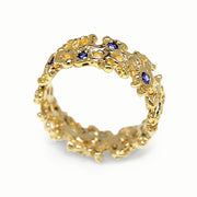 Coral Sapphire Gold Wedding Band Ring