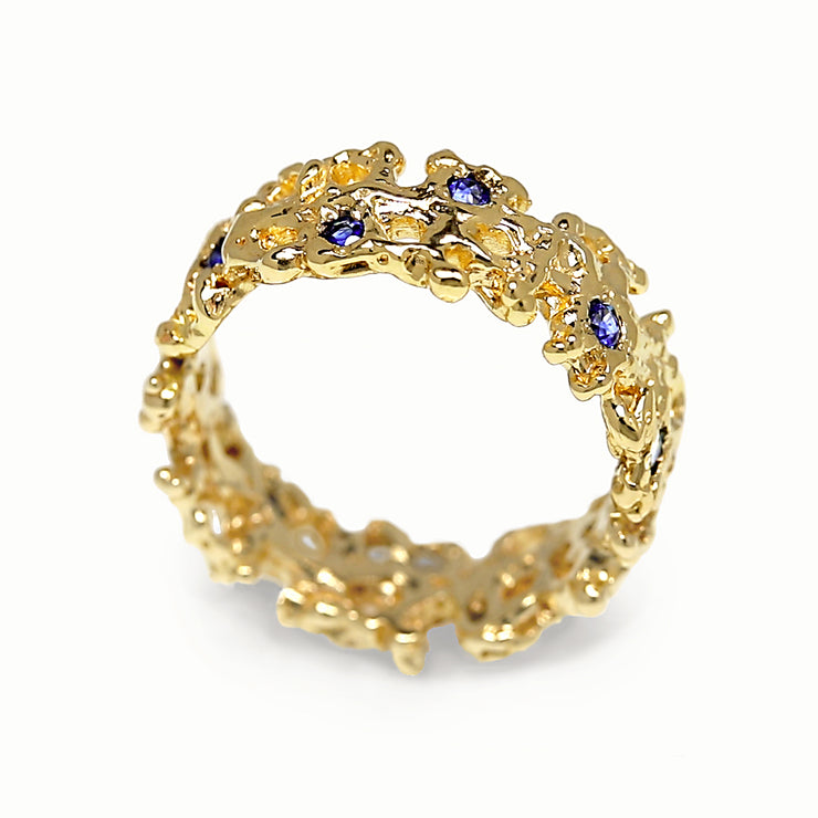 Coral Sapphire Gold Wedding Band Ring