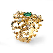 Coral Emerald Gold Band Ring