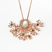 Coral Rainbow Moonstone and Smoky Quartz Rose Gold Pendant Necklace
