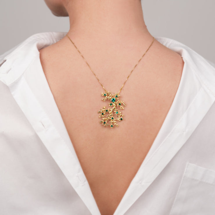 Coral Glam Gold Emerald Pendant Necklace