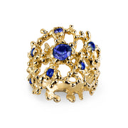 Coral Blue Sapphire Gold Band Ring