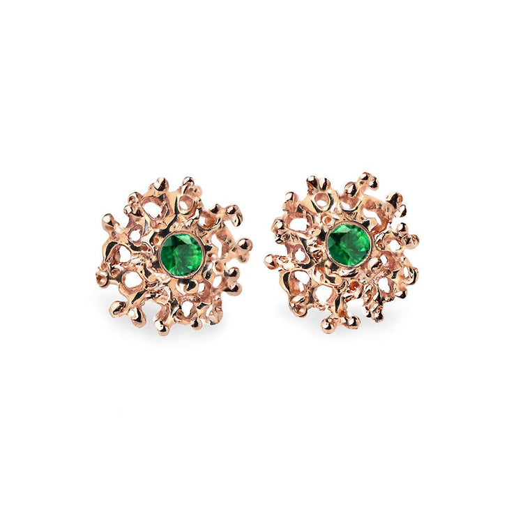 Coral Emerald Rose Gold Earrings