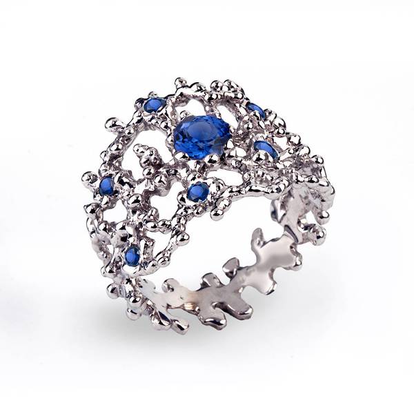 Coral Blue Sapphire Band Ring