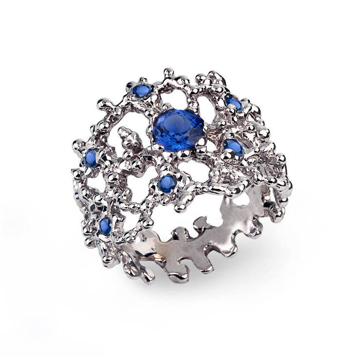 Coral Blue Sapphire Band Ring