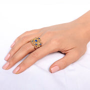 Coral Blue Sapphire Gold Band Ring