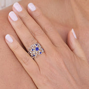 Coral Blue Sapphire Rose Gold Band Ring