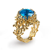 Coral Swiss Blue Topaz Gold Ring