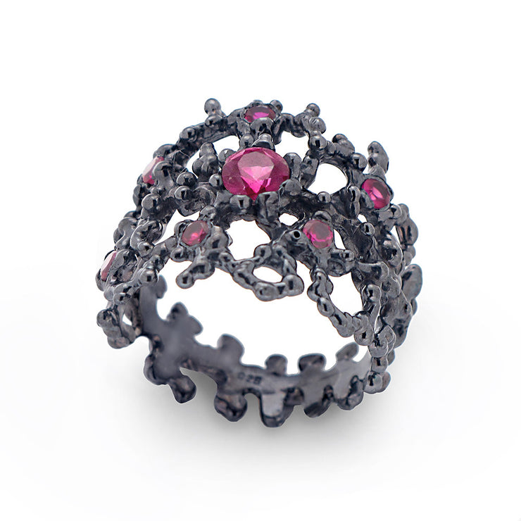 Coral Ruby Black Band Ring