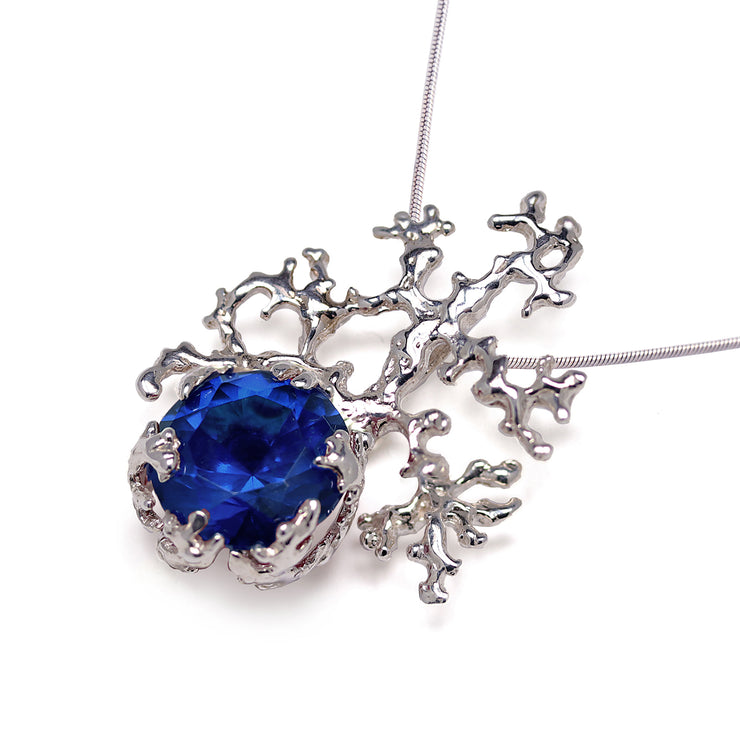Coral Blue Sapphire Pendant Necklace