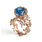 Coral Swiss Blue Topaz Rose Gold Ring