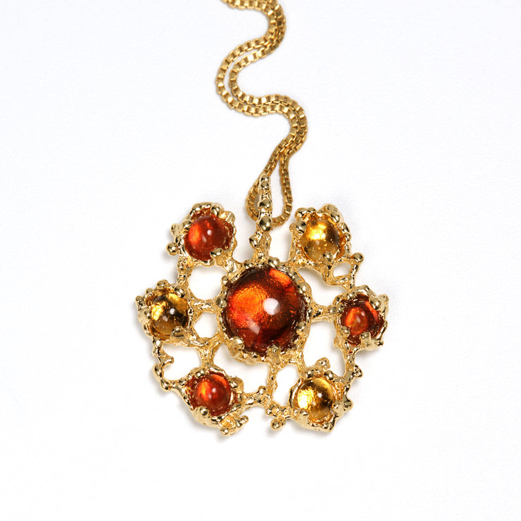 Mandala Amber Citrine Gold Pendant Necklace