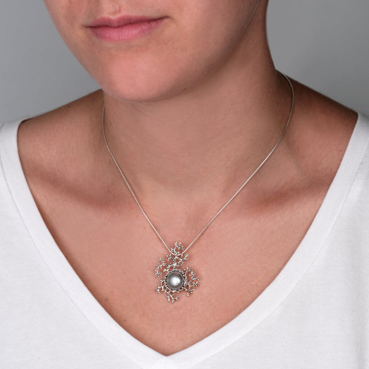 Coral Gray Pearl Pendant Necklace