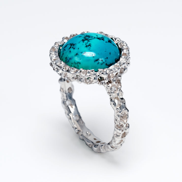 Coral Silver Turquoise Ring