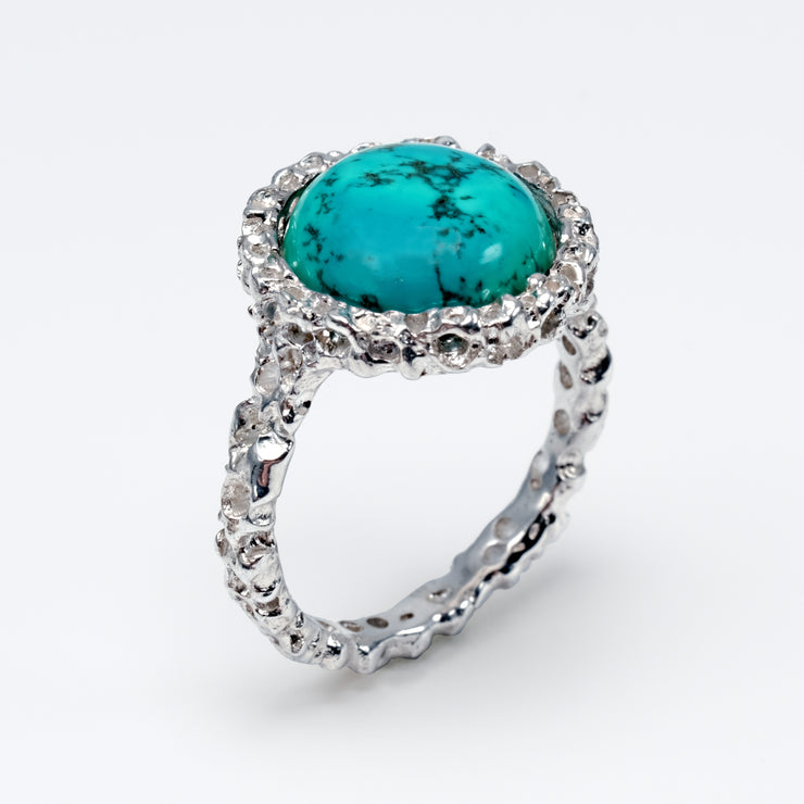 Coral Silver Turquoise Ring