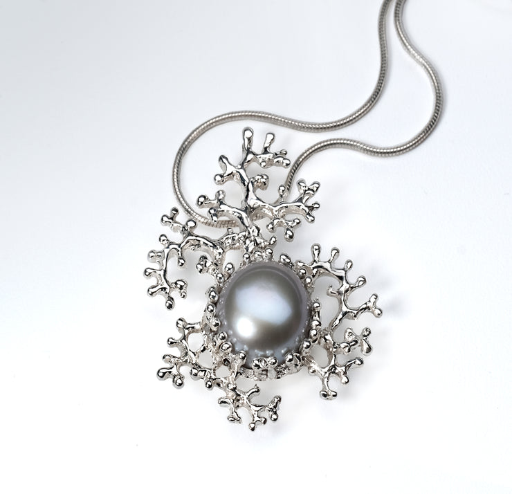 Coral Gray Pearl Pendant Necklace