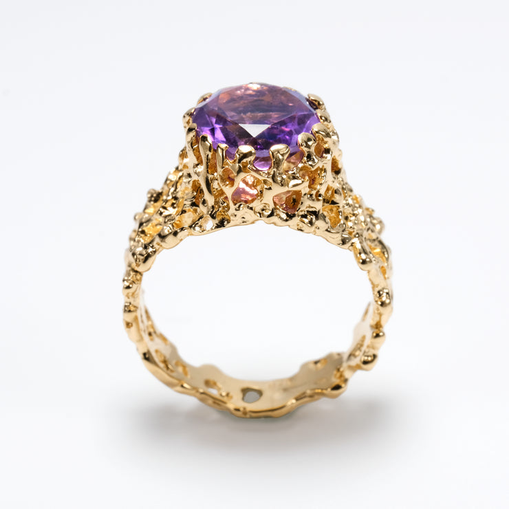 Coral Amethyst Gold Ring
