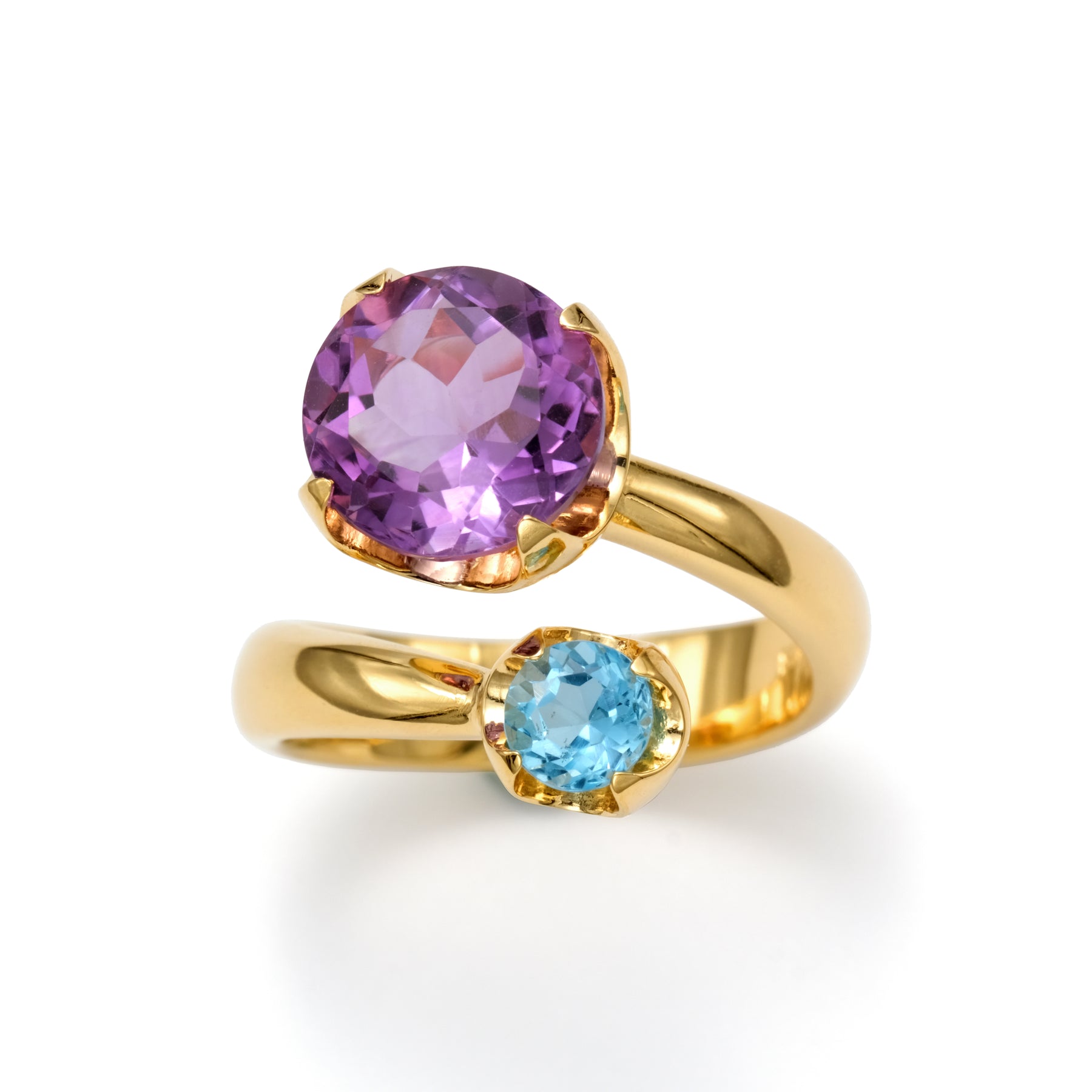 14K Yellow Gold Emerald Cut Blue Topaz and Pear Amethyst Sem | Clater  Jewelers | Louisville, KY