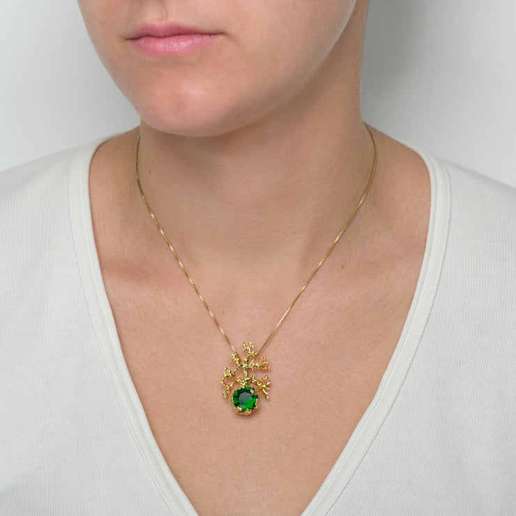 Coral Emerald Gold Pendant Necklace