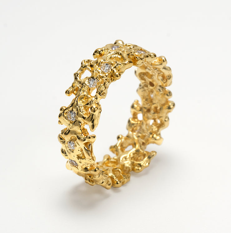 Coral Diamond Gold Wedding Band Ring