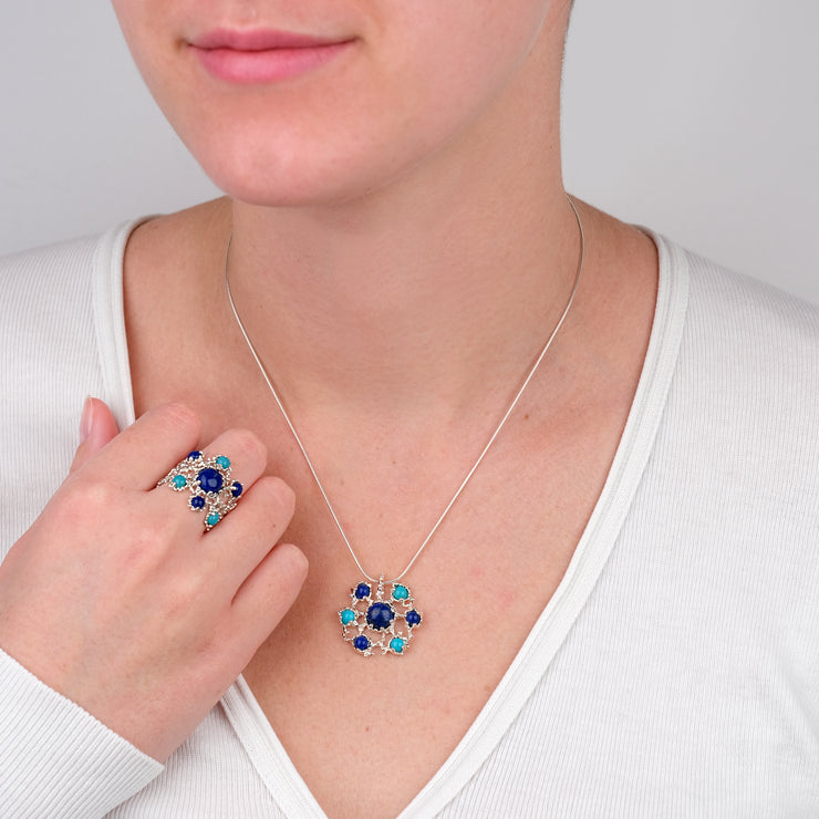 Mandala Lapis Lazuli Turquoise Pendant Necklace