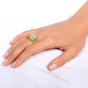 Coral Moonstone Gold Ring