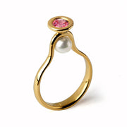 Venus Pink Tourmaline Pearl Gold Ring