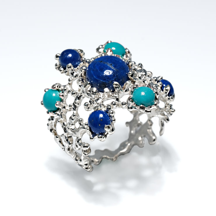 Mandala Sterling Silver Lapis Lazuli Turquoise Ring