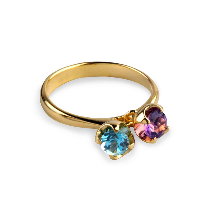 Charms Amethyst and Blue Topaz Gold Ring