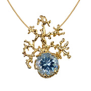 Coral Sky Blue Topaz Gold Pendant Necklace