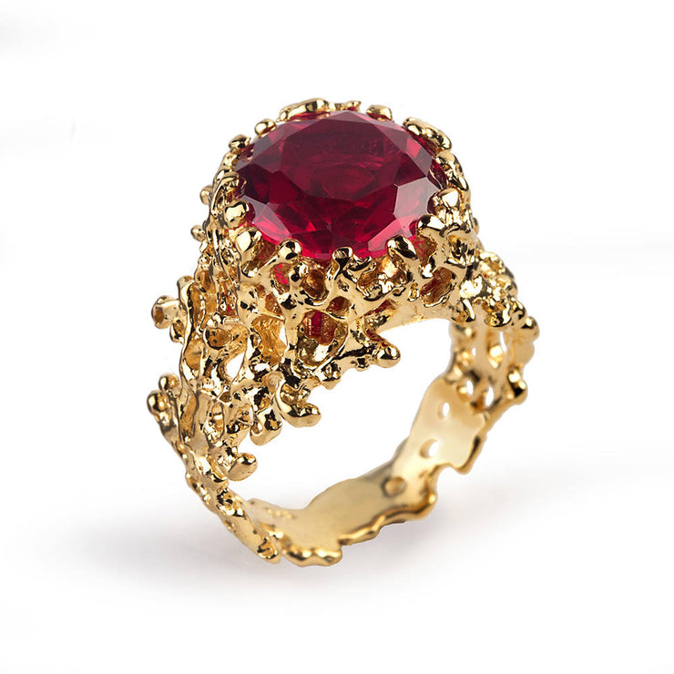 Coral Ruby Gold Ring