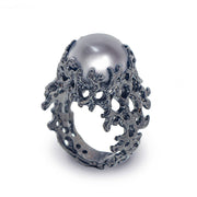Coral Gray Pearl Wide Black Ring