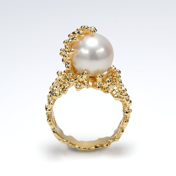Coral Round Pearl Gold Ring