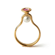Venus Pink Tourmaline Pearl Gold Ring