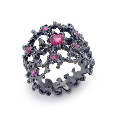 Coral Ruby Black Band Ring