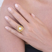 Coral Flower Pearl Gold Ring