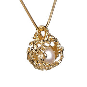 Coral Nest Gold Pearl Pendant Necklace