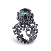 Coral Black Pearl Cubic Zirconia CZ Ring