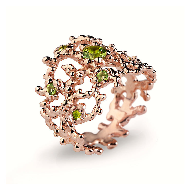 Coral Peridot Rose Gold Band Ring