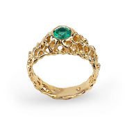 Coral Emerald Gold Solitaire Ring