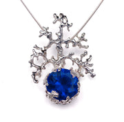 Coral Blue Sapphire Pendant Necklace