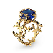 Coral Blue Sapphire Gold Ring