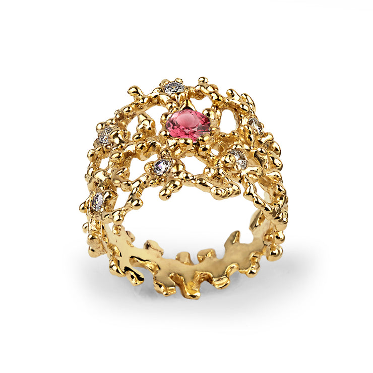 Coral Pink Tourmaline Gold Band Ring