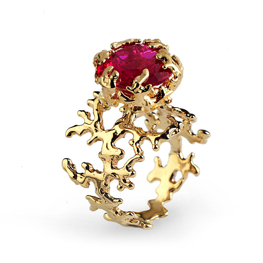Coral Ruby Gold Ring aroshataglia