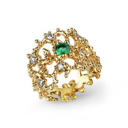 Coral Emerald Gold Band Ring